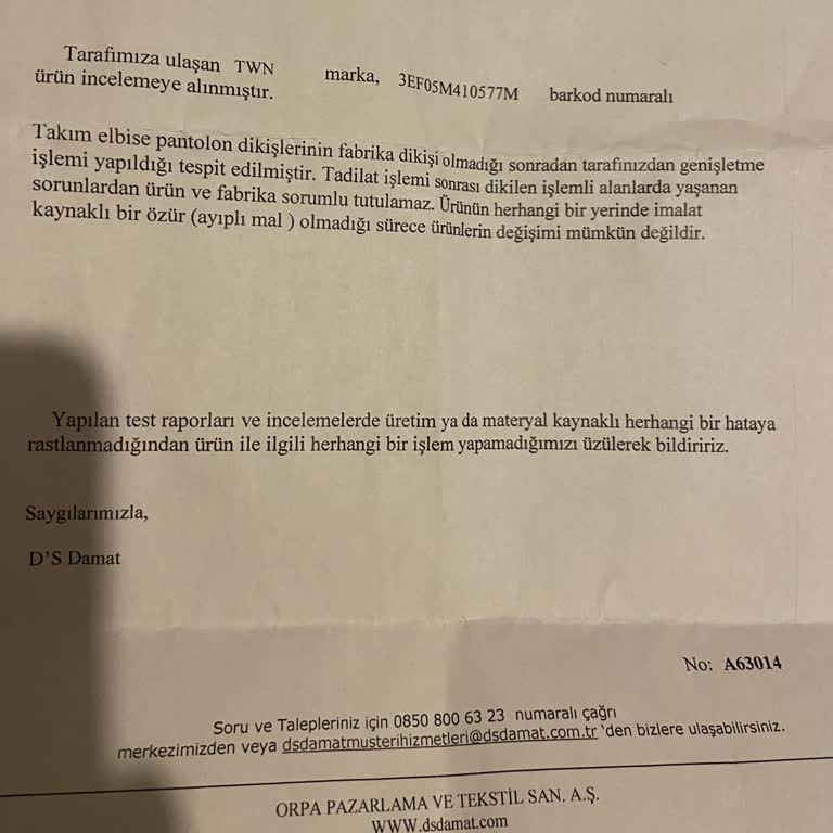 DS Damat Mağazası: Kalitesiz Ürün Ve Kötü Hizmet Deneyimi!