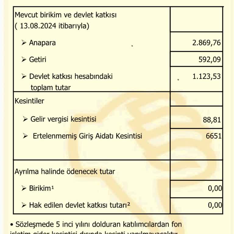 Katılım Emeklilik Ertelenmemiş Giriş Aidatı Kesintisi