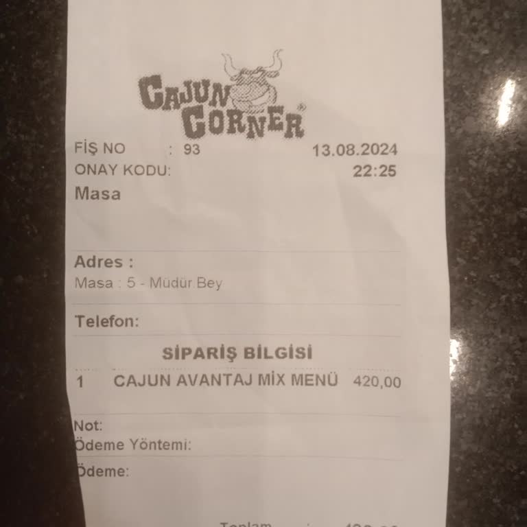 Cajun Corner Fiş Yerine Adisyon Zorunluluğu