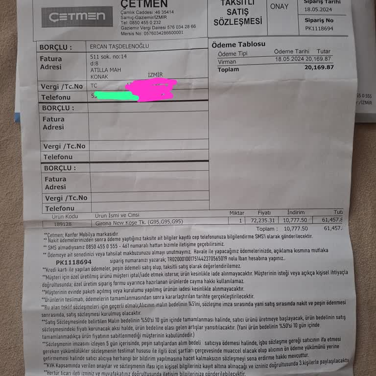 Çetmen Den Mobilyalarım Teslim Edilmedi