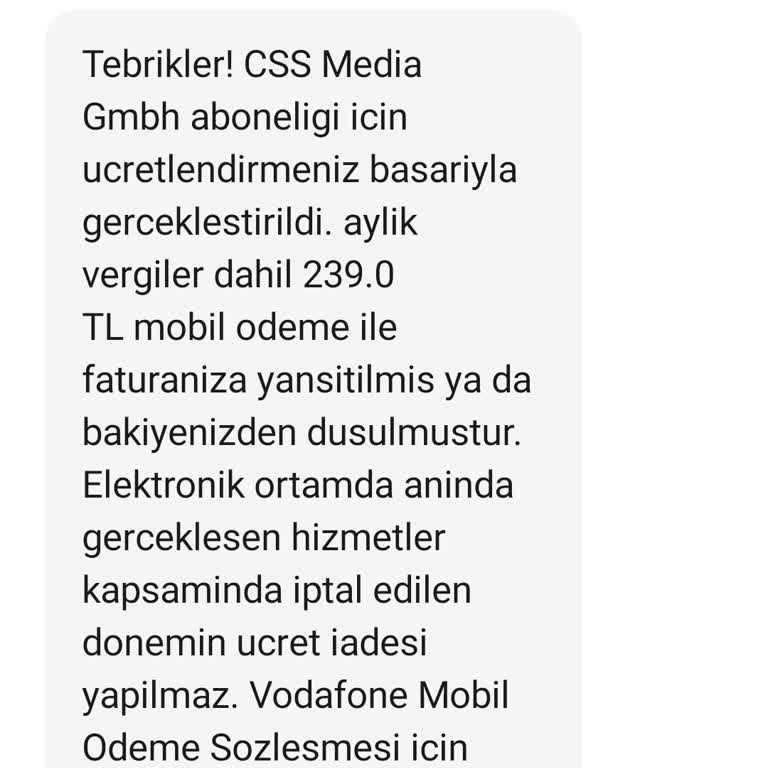Vodafone Pay Css Media Gmbh Üyeliğimin İptalini İstiyorum.