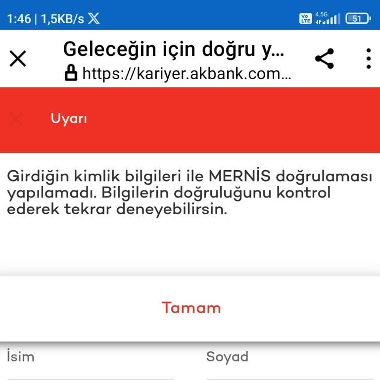 Mernis Hatası Akbank Kariyer