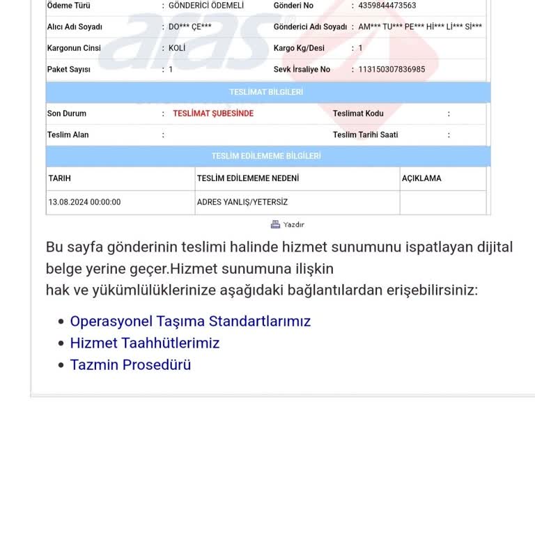 Aras Kargo Yanlış Adres Girişi Ve Kargo Teslim Sorunu