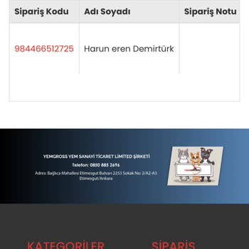 Acil Yemgross Ürünümü Göndermiyor!