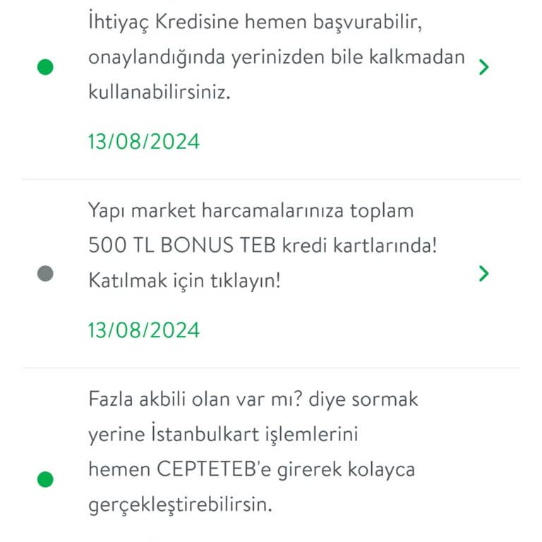 CepteTeb Uygulaması Kampanya Bildirimleri