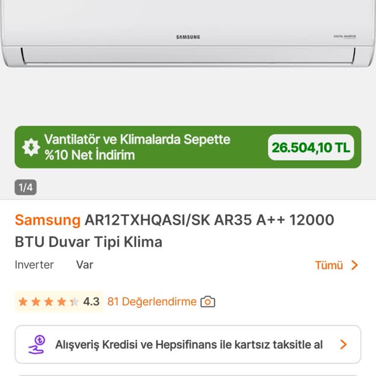 Hepsiburada Klima Fiyat Farkı