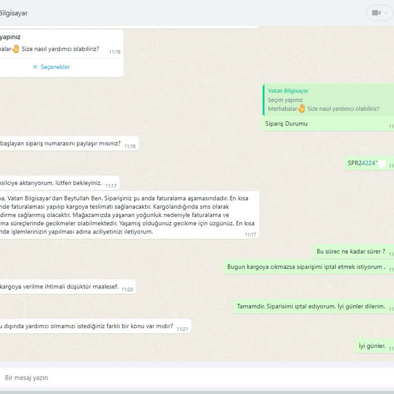 Vatan Bilgisayar'dan Sipariş Sürecinde Yaşanan Gecikme