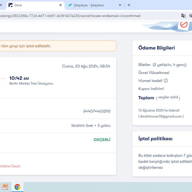 Omio Bilet İptali Yapmıyor