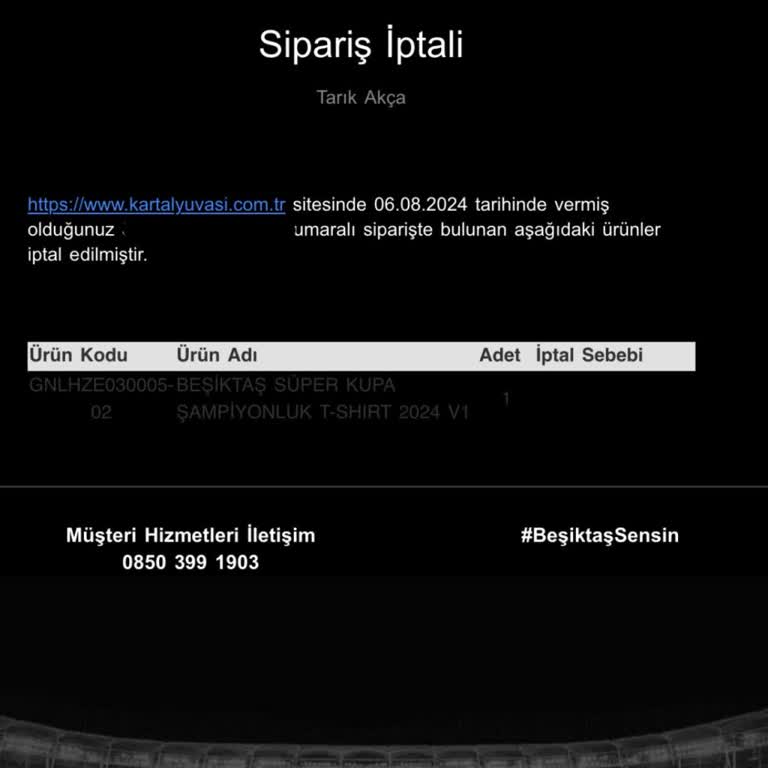 Kartal Yuvası Sebepsiz Sipariş İptali