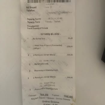 Trendyol Yemek Köfteci Yusuf'un Eksik Gelen Porsiyonun Ücret İade Yapmaması