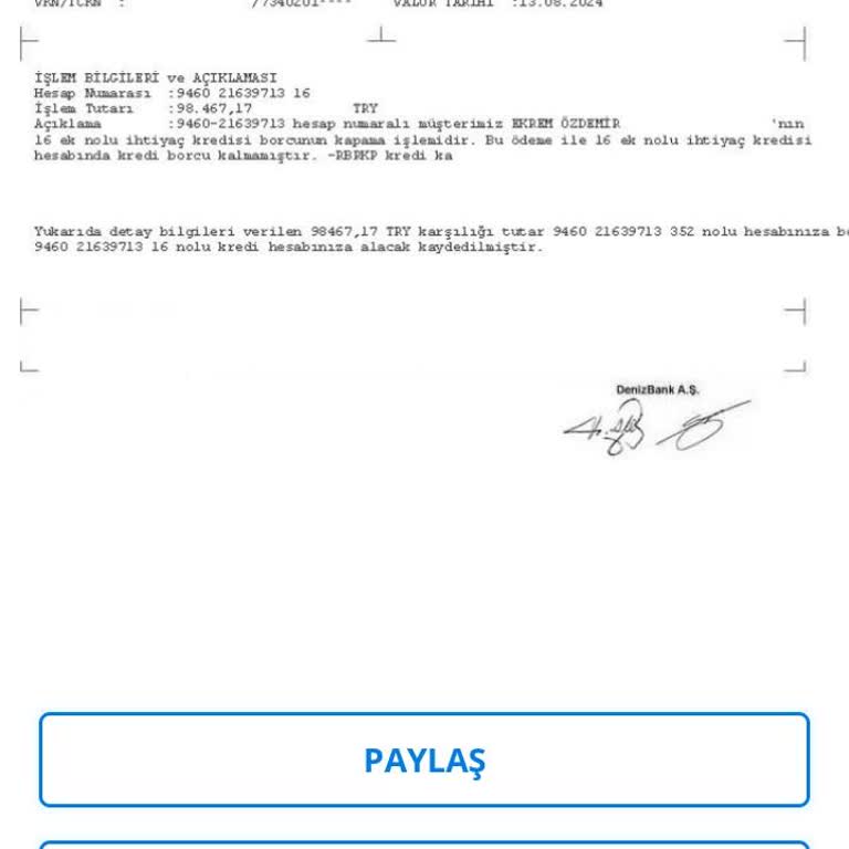 Bankacılık Düzenleme ve Denetleme Kurumu Denizbank Kredi Erken Kapama Yaptığım Halde Faiz İndirimi Yapmadı.