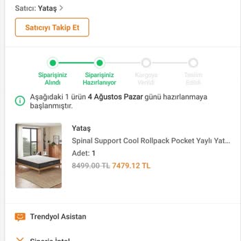 Trendyol Yataş Yatak Siparişim Kargoya Verilmedi