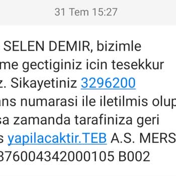 TEB Mağduriyetim Acilen Giderilsin Lütfen