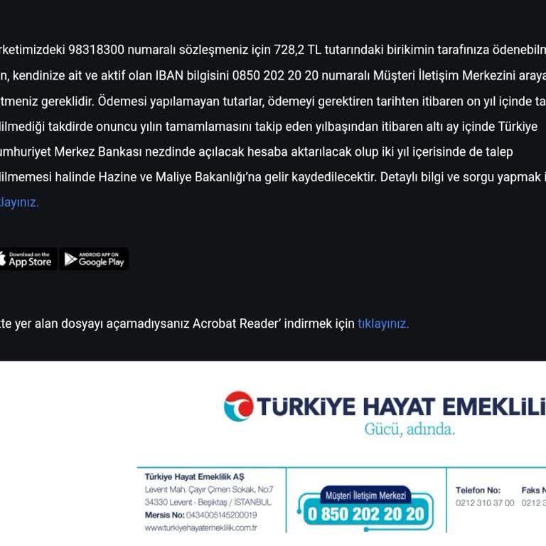 Türkiye Hayat Emeklilik Hesabı Birikim Ödemesi