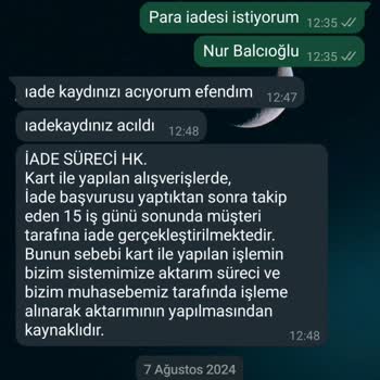 Kıyafet Sepeti Para İadesi Yapılmıyor