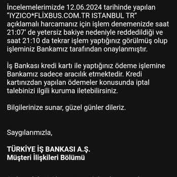 İş Bankası + Flixbus Ödeme İşlem Mağduriyeti
