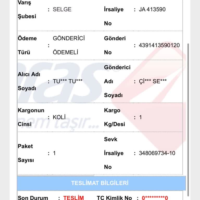 Aras Kargo Gelmeyen Ürünü Teslim Edilmiş Gösteriyor