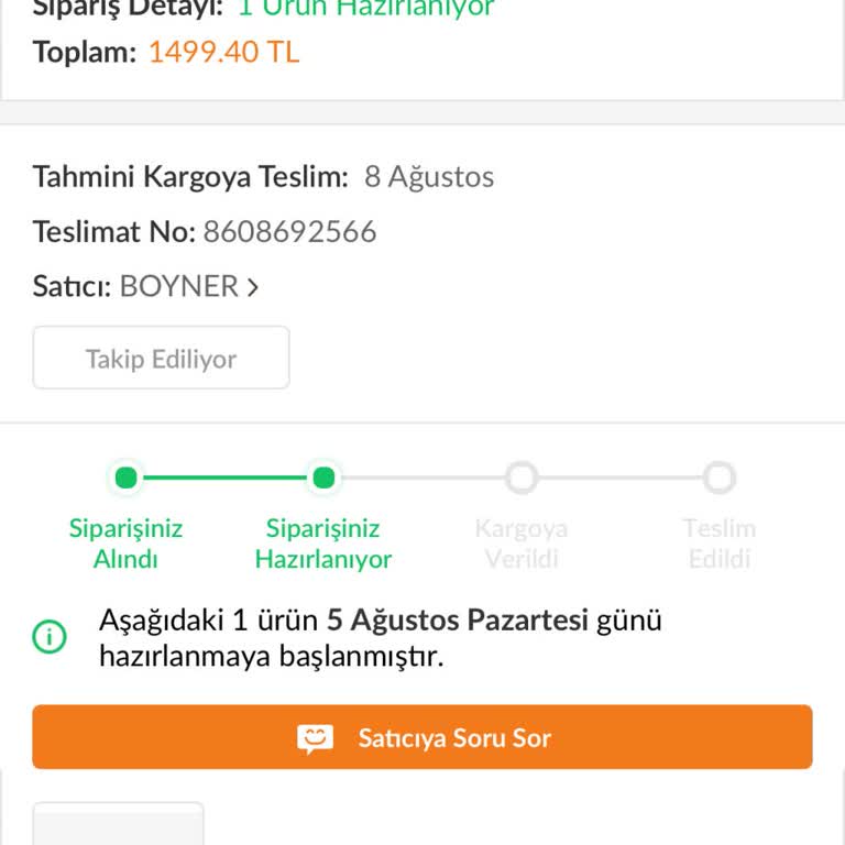 Boyner Ürününün Kargoya Teslim Edilmemesi