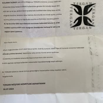 Tergan Ayakkabının Kısa Sürede Yıpranması Ve Yetersiz Müşteri Hizmeti
