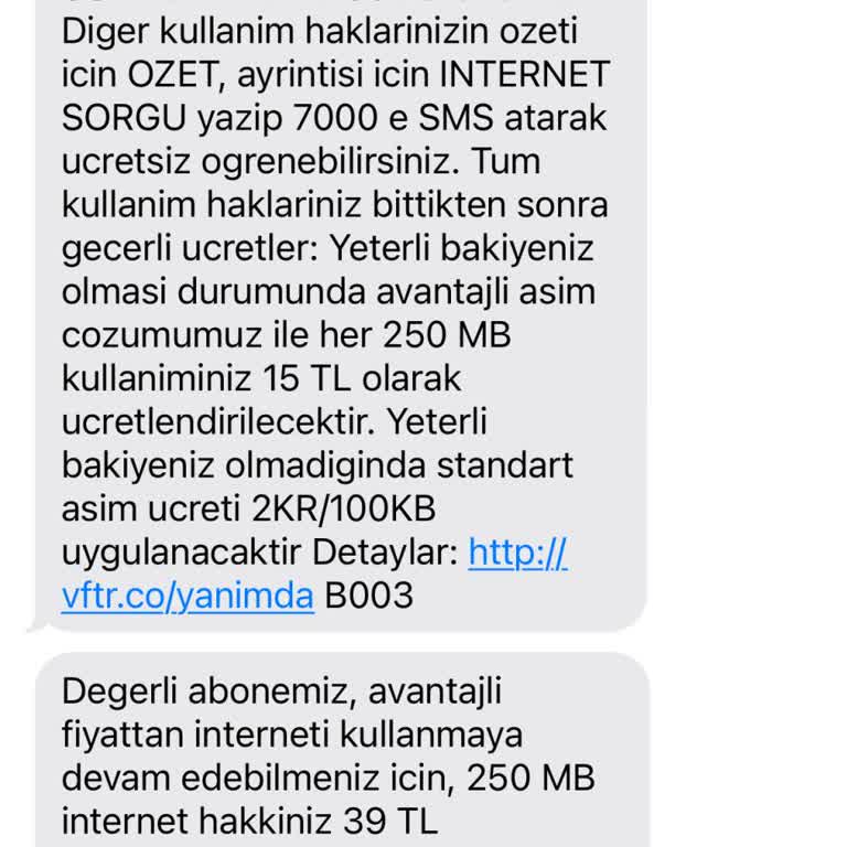 Vodafone İnternet Ek Paket Fazla Kesinti