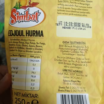 Simbat Kuruyemiş BİM'den Alınan Hurma Yenilemeyecek Halde Bir Tat Ve Kokuda