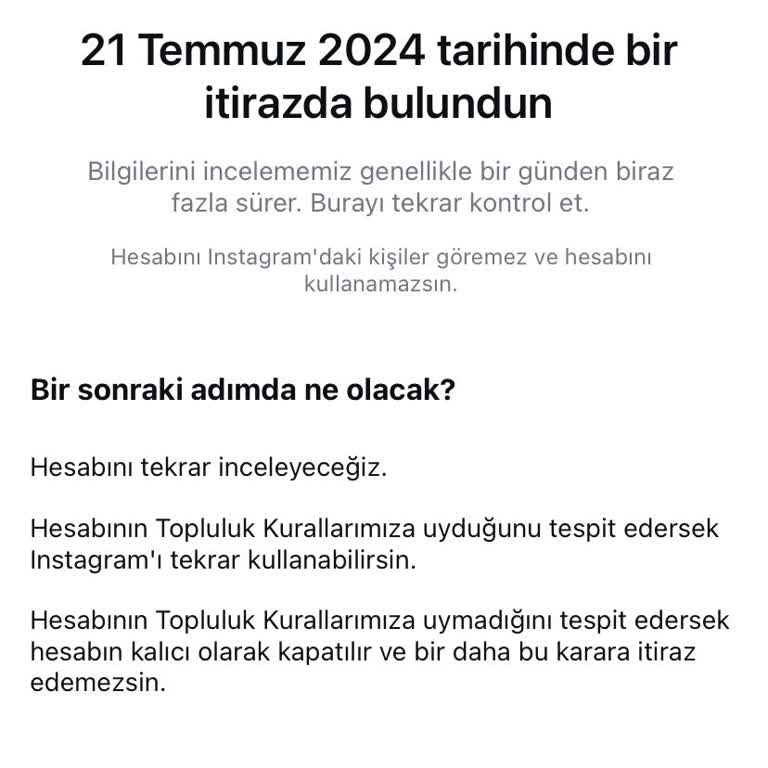 Instagram Hesabım 21 Temmuz'dan Beri Suçsuz Yere Askıya Alındı Düzeltin!