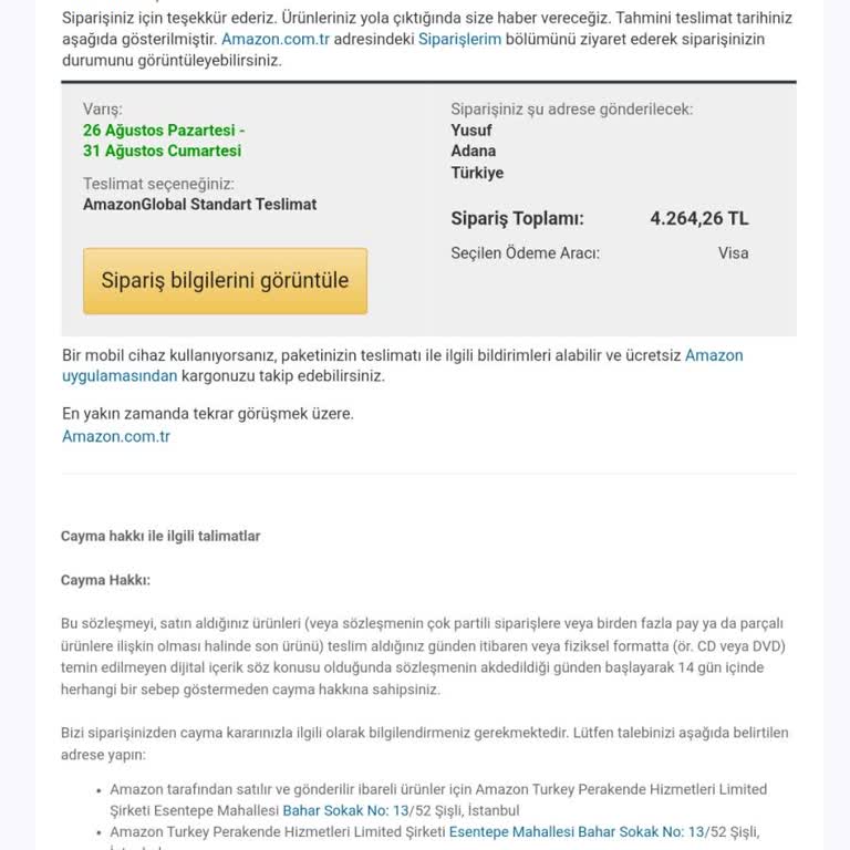 Amazon Tablet Sipariş Görünmüyor