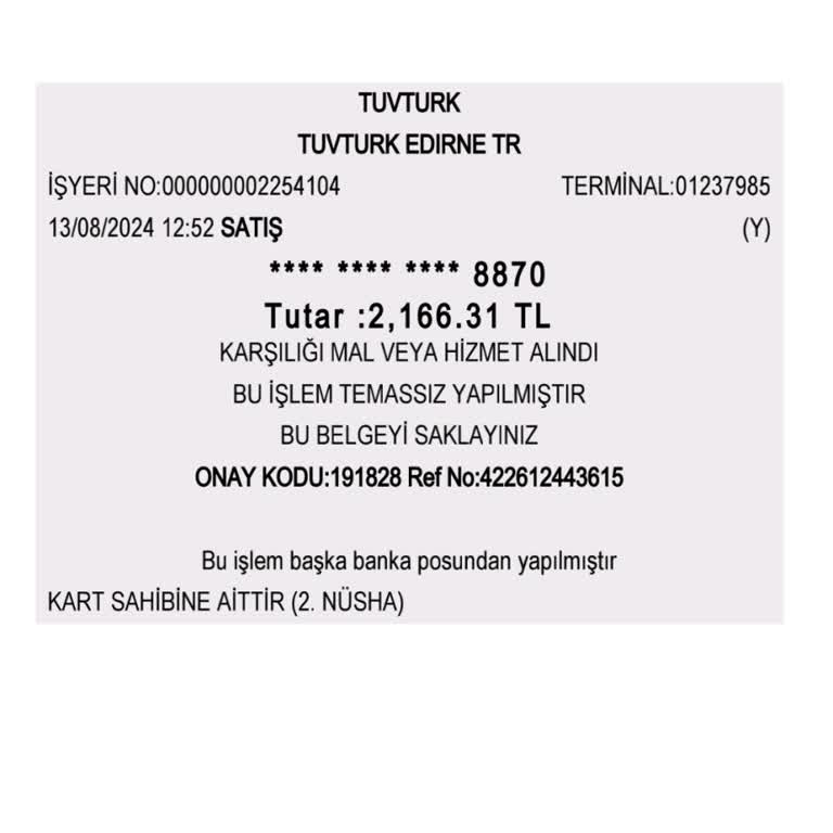 TÜVTÜRK Kredi Kartına Fark Ücreti