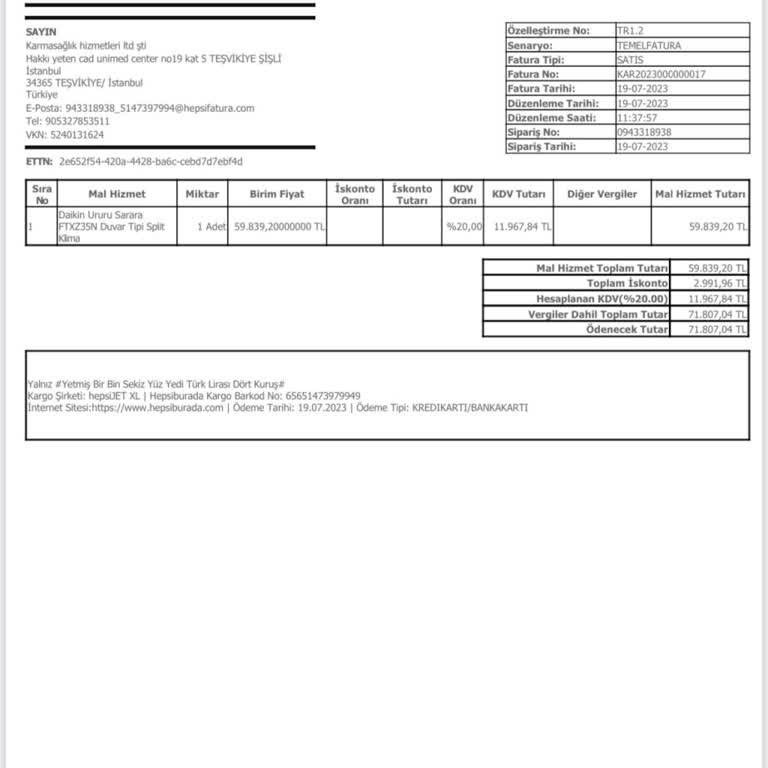 Daikin Klima Aras Klima Şikayet