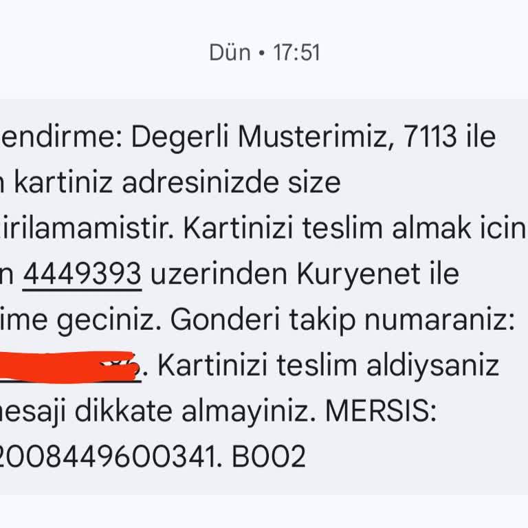 Kuryenet Kartımı Teslim Etmedi.