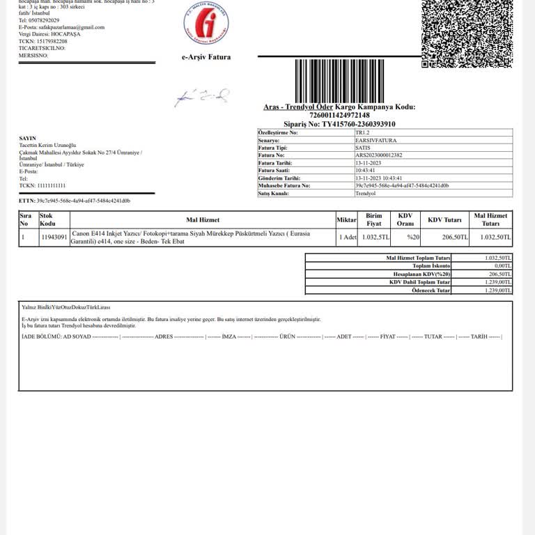 Trendyol Canon Pixma E414 Yazıcı Sorunu