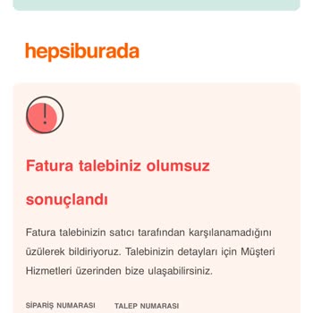 Hepsiburada Ürün Fatura Eksikliği