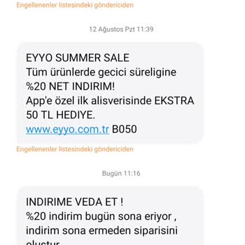 Eyyo'nun SMS İptali Yapmaması