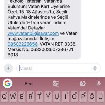 Vatan Bilgisayar SMS Ret Hatası