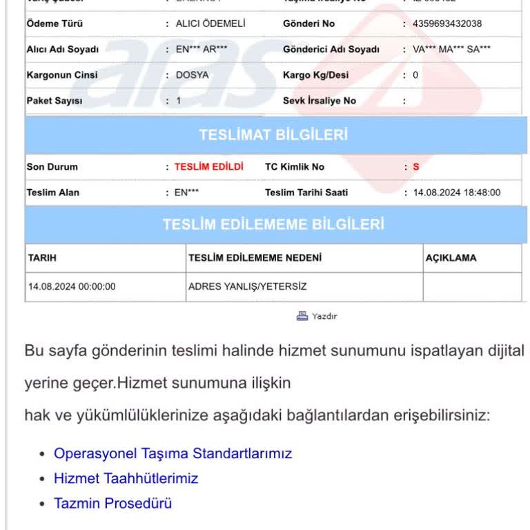 Aras Kargo'nun Kargoları Kaybetmesi