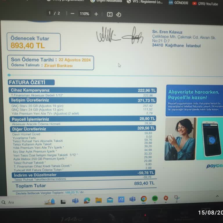 Bilgim Dışında Yapılan İşlem ve Yanlış Faturalandırma Sorunu