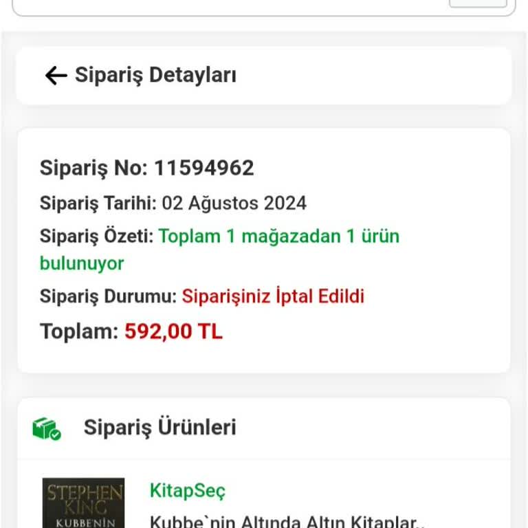 Kitapsec Sipariş İptali