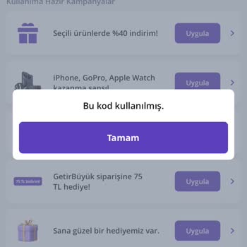 Getir Ve Yalan Uygulama Kodları
