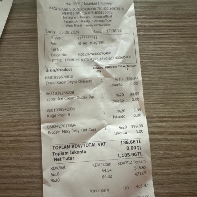 Ecrou Eksik Ürün Koyulmayan Ürün Haksız Kazanç