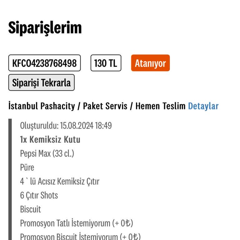 KFC Sipariş Hala Gelmedi
