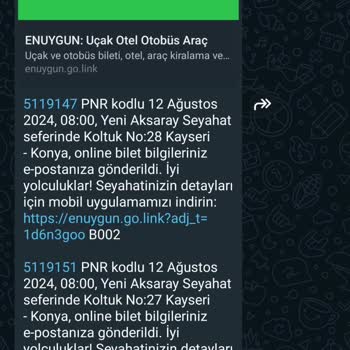 Yeni Aksaray Seyahat Enuygun.com İptal İade