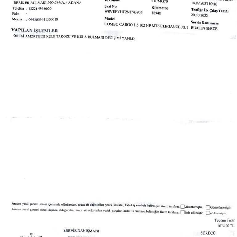 Opel Combo Alt Takım Sıkıntısı