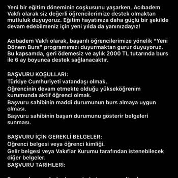 Acıbadem Vakfı Burs Adı Altında