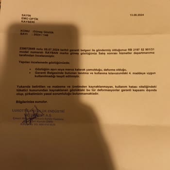 Rayban Güneş Gözlüğü Güneşten Eridi ( Yer Kayseri )