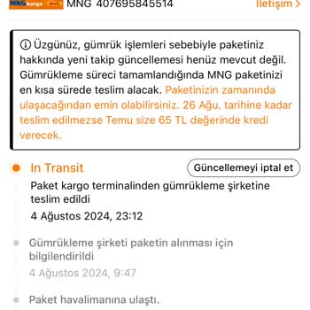 MNG Kargo Temu Siparişimi Getirmiyor. Gümrükte Bekletiyor.