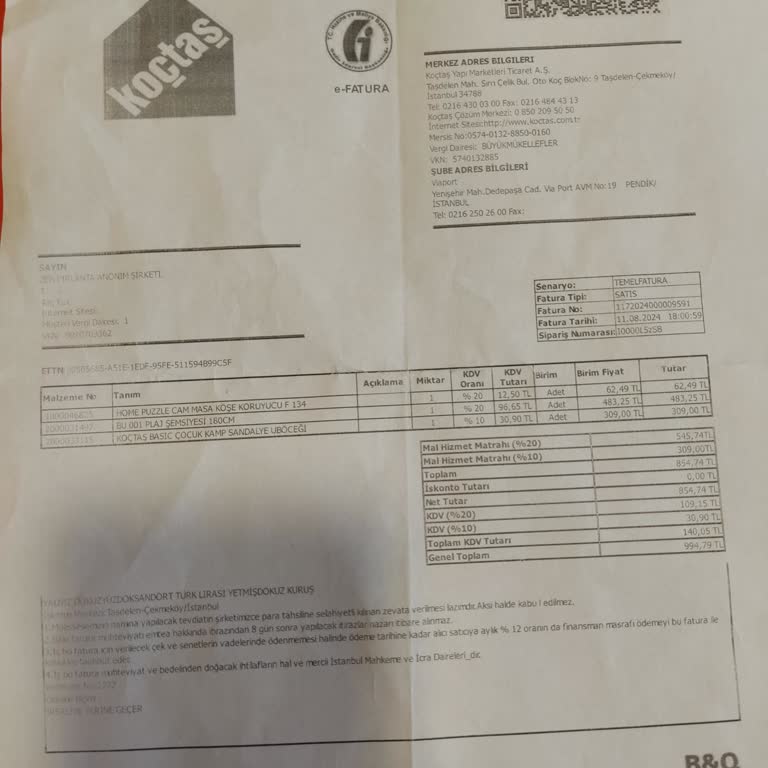 Koçtaş'dan Aldığım Şirket Faturası İptal Mağduruyum