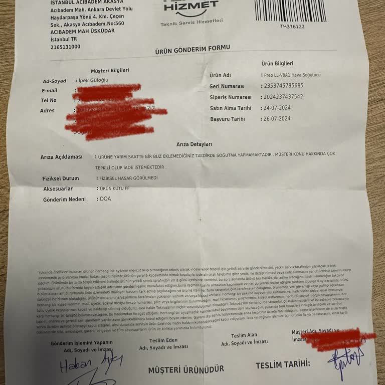 Preo Hava Soğutucu Ve Teknosa Şikayet