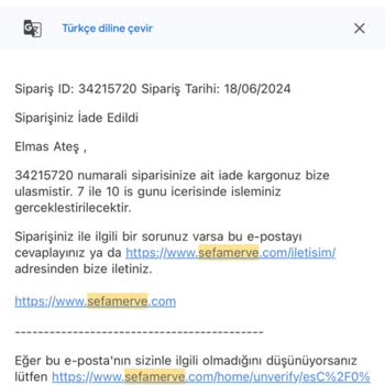 Sefamerve İadesi Yapılmadı. İademin Yatırılmasını İstiyorum