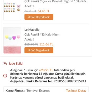 Trendyol'da Ücret İadesi Eksik Yatırıldı