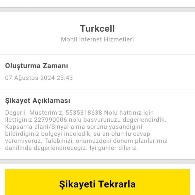 Turkcell Çekim Problemi ve Müşteri Hizmetleri Sorunu